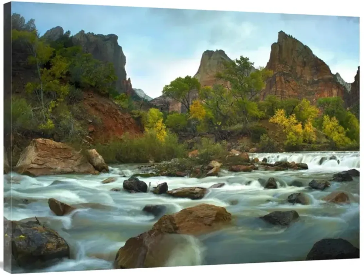 Court of the Patriarchs rising above river, Zion National Park, Utah-Canvas Art-40x30