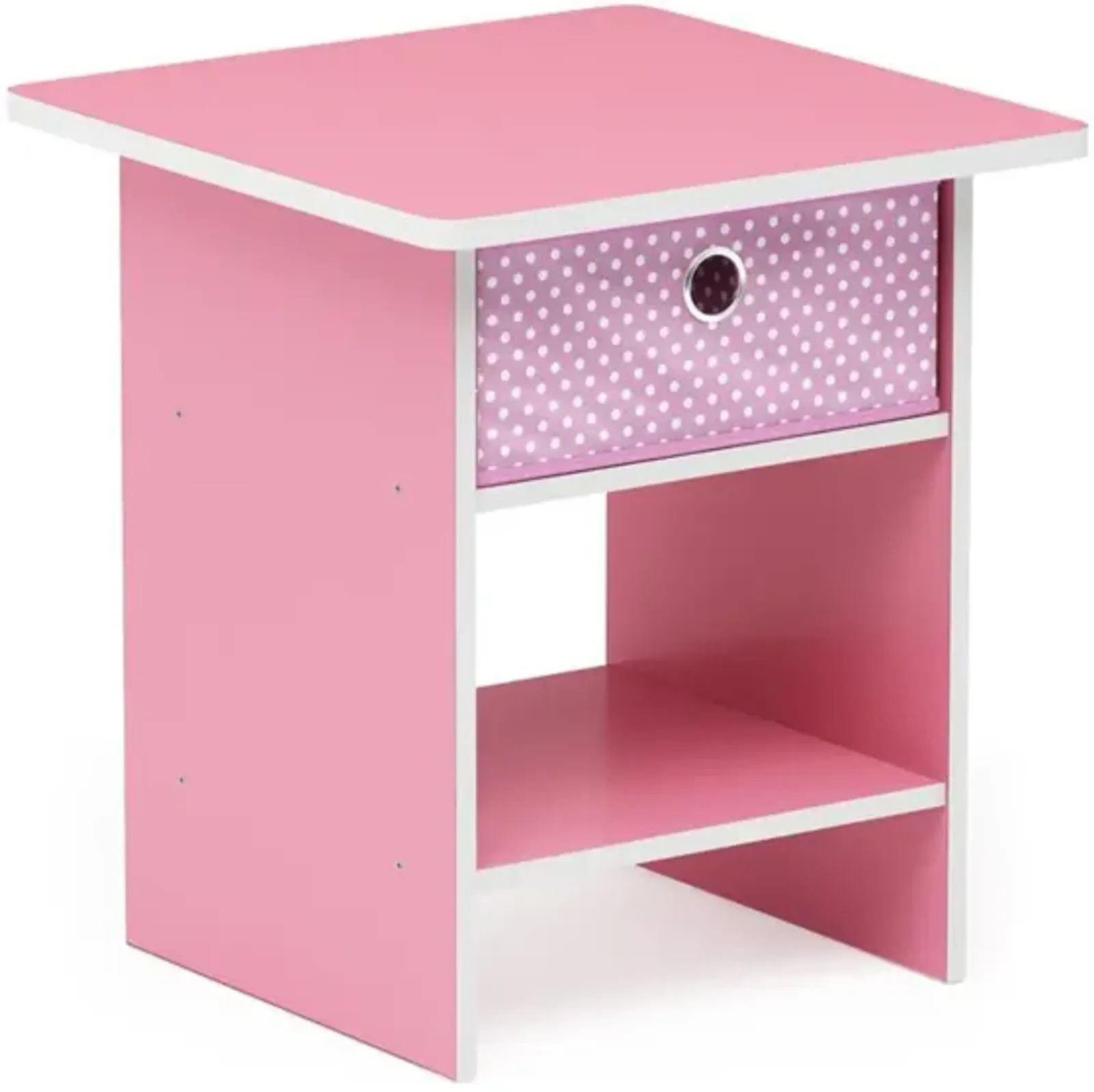 Furinno Dario End Table / Side Table / Night Stand / Bedside Table with Bin Drawer, 1-Pack, Pink/Light Pink