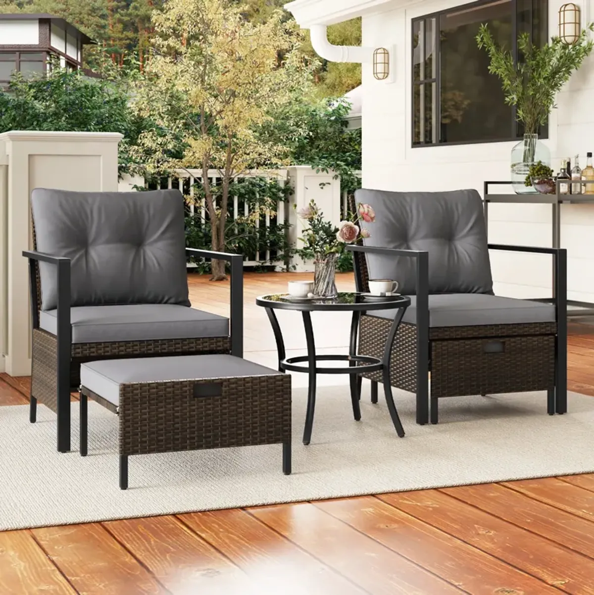 4 Piece Outdoor Furniture Set with Glass Topped Coffee Table