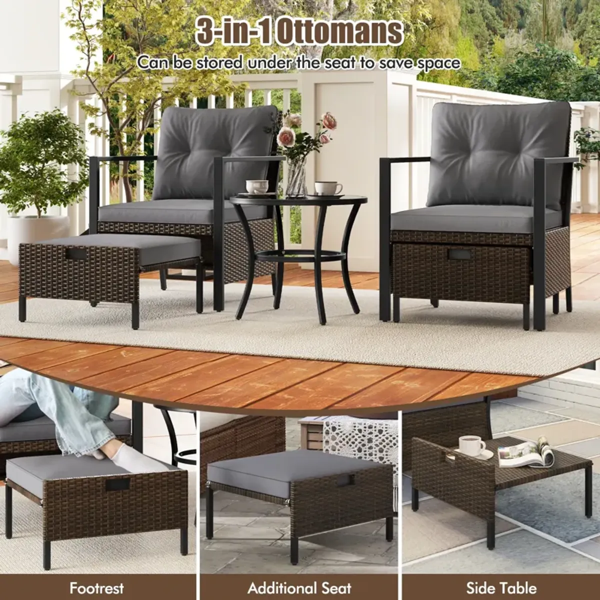 4 Piece Outdoor Furniture Set with Glass Topped Coffee Table