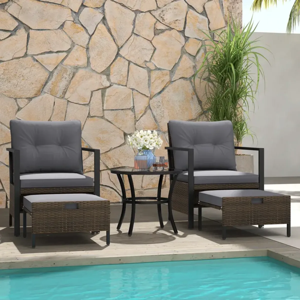 4 Piece Outdoor Furniture Set with Glass Topped Coffee Table