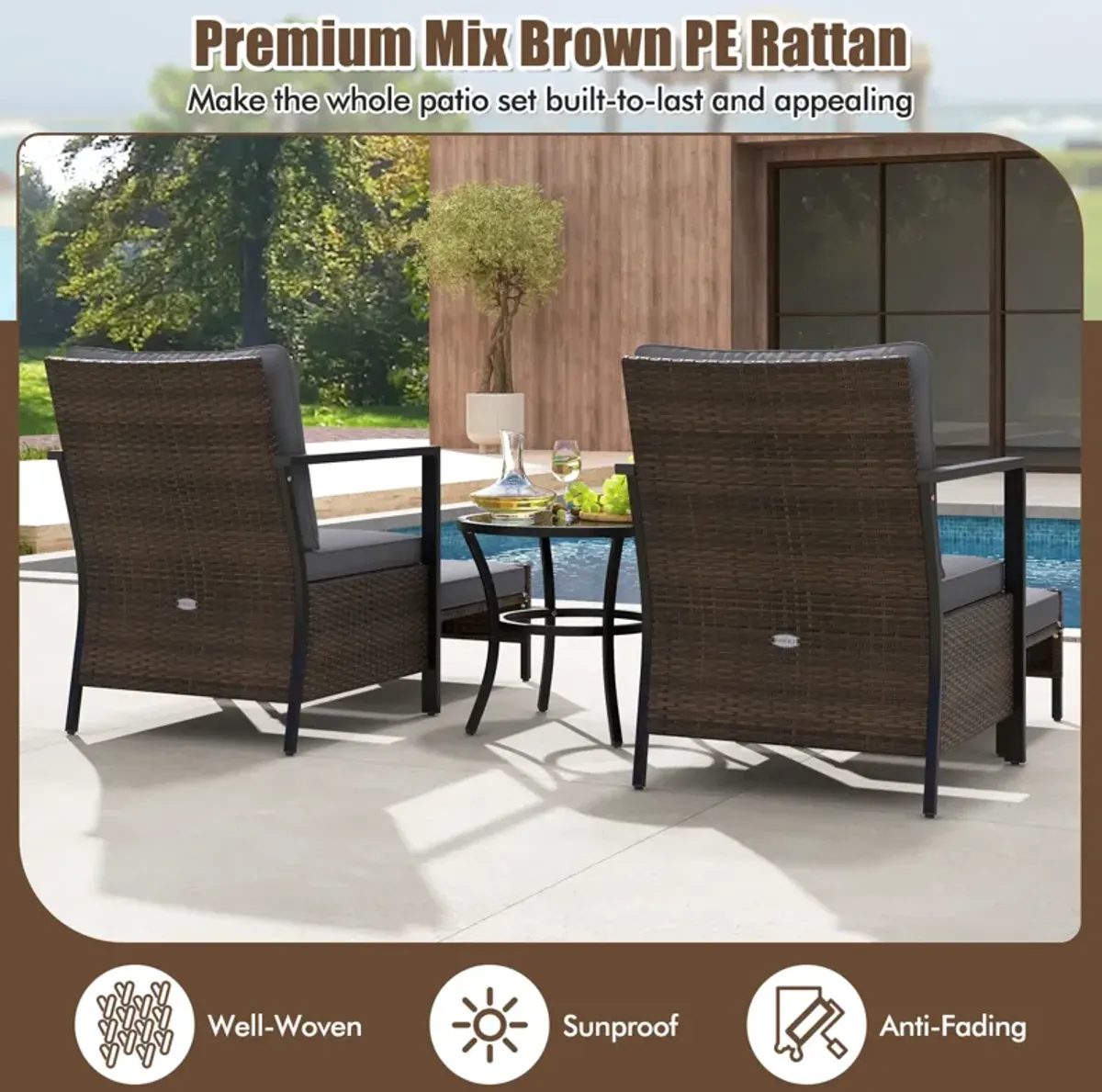 4 Piece Outdoor Furniture Set with Glass Topped Coffee Table