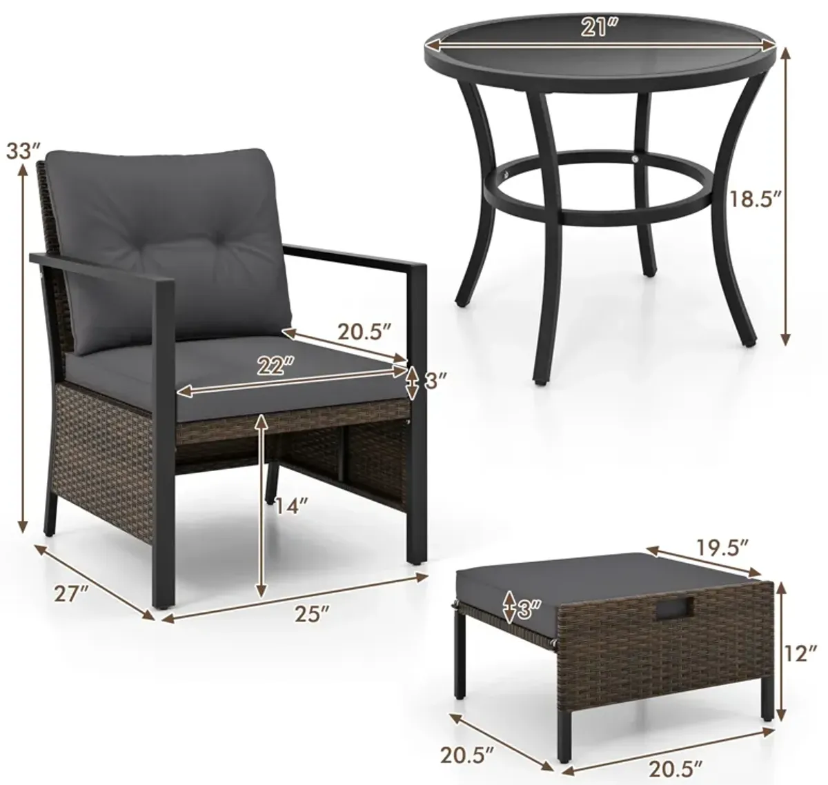 4 Piece Outdoor Furniture Set with Glass Topped Coffee Table