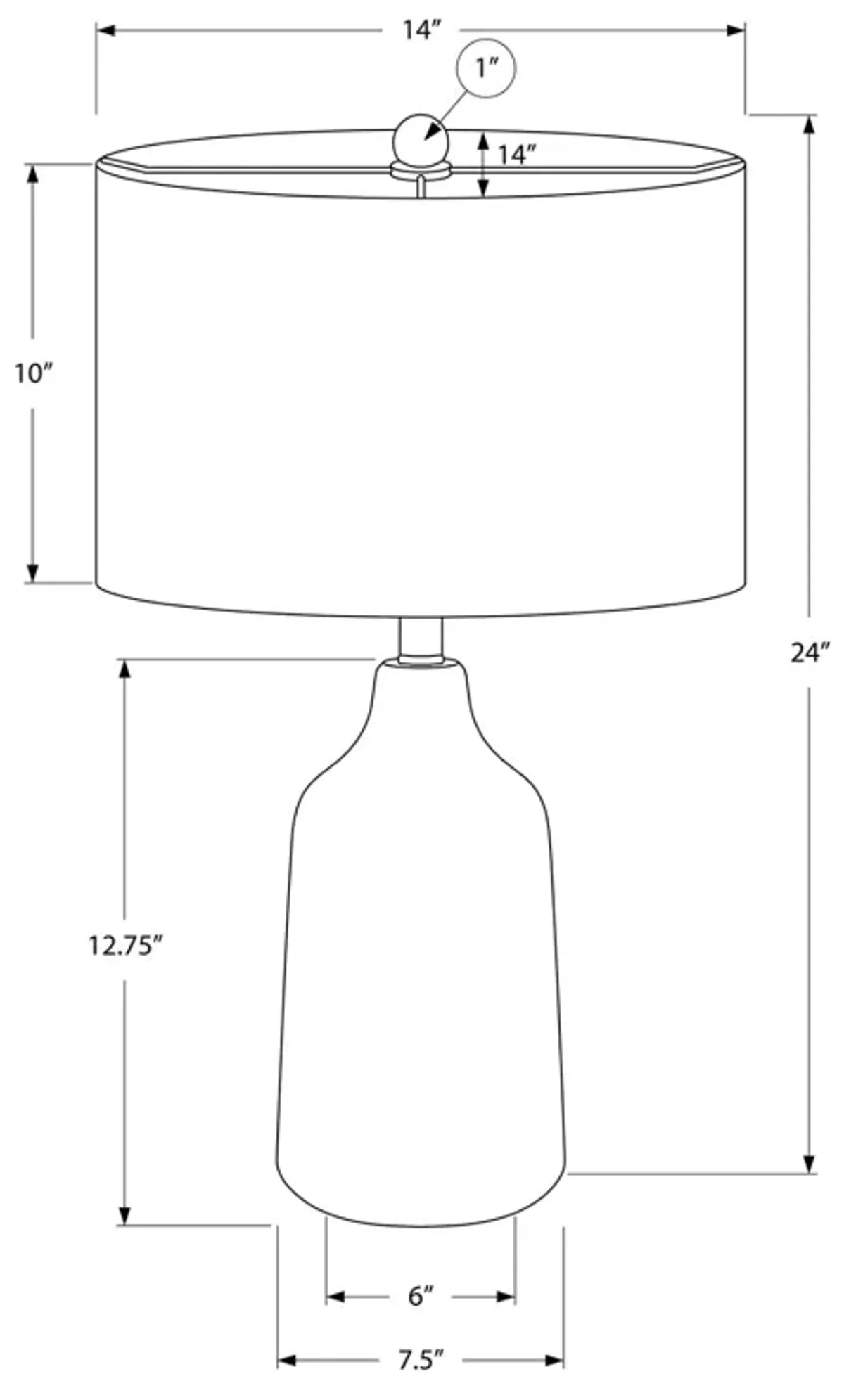 Monarch Specialties I 9701 - Lighting, 24"H, Table Lamp, Black Concrete, Grey Shade, Contemporary