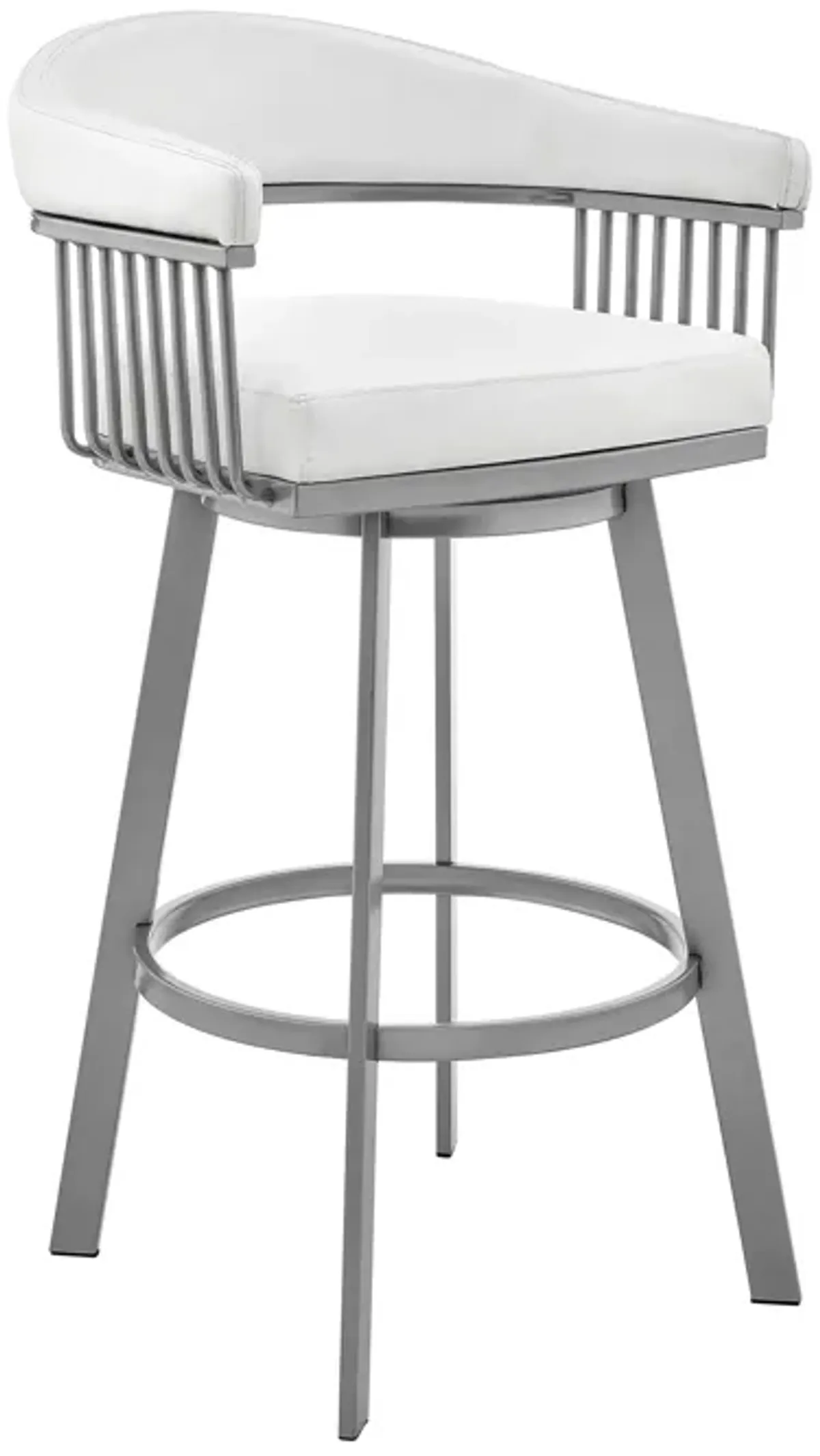 Oliver 25 Inch Modern Counter Stool Chair, Vegan Leather, Swivel, White