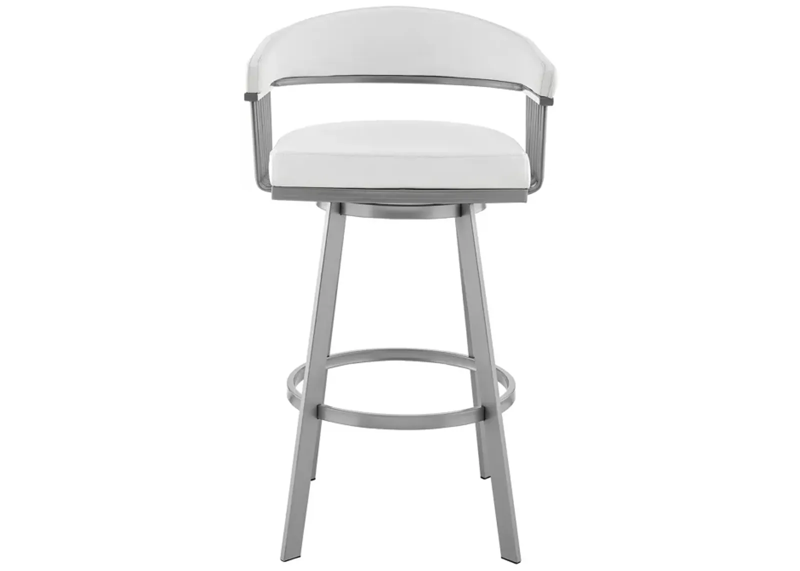 Oliver 25 Inch Modern Counter Stool Chair, Vegan Leather, Swivel, White