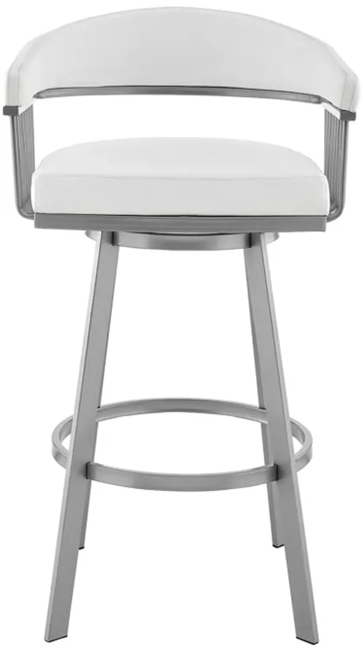 Oliver 25 Inch Modern Counter Stool Chair, Vegan Leather, Swivel, White