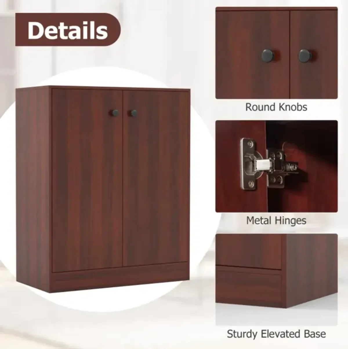 Hivvago 2-Door Modern Floor Storage Cabinet with 3-Tier Shelf-Brown