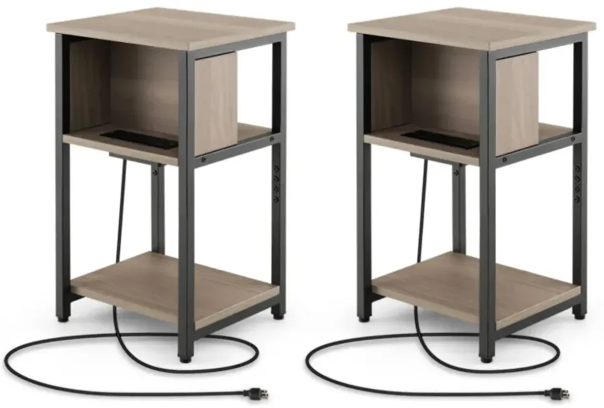 Hivvago 3-Tier End Table with USB Ports & Power Outlets-2 Pieces