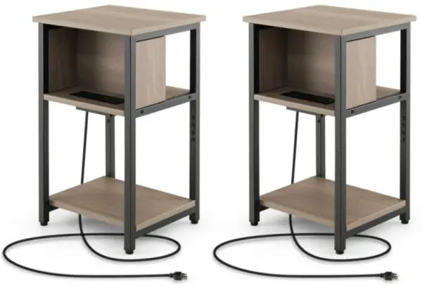 Hivvago 3-Tier End Table with USB Ports & Power Outlets-2 Pieces