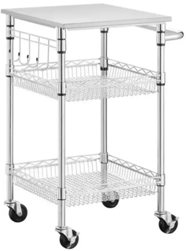 Compact Kitchen Cart with Stainless Steel Top and 2 Bottom Storage Shelves