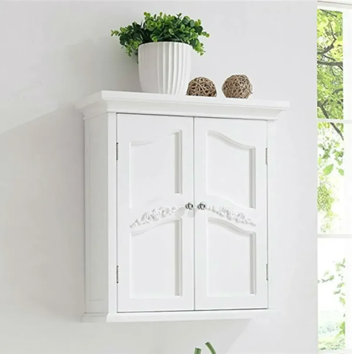 Hivvago French Classic Style 2 Door Bathroom Wall Cabinet in White