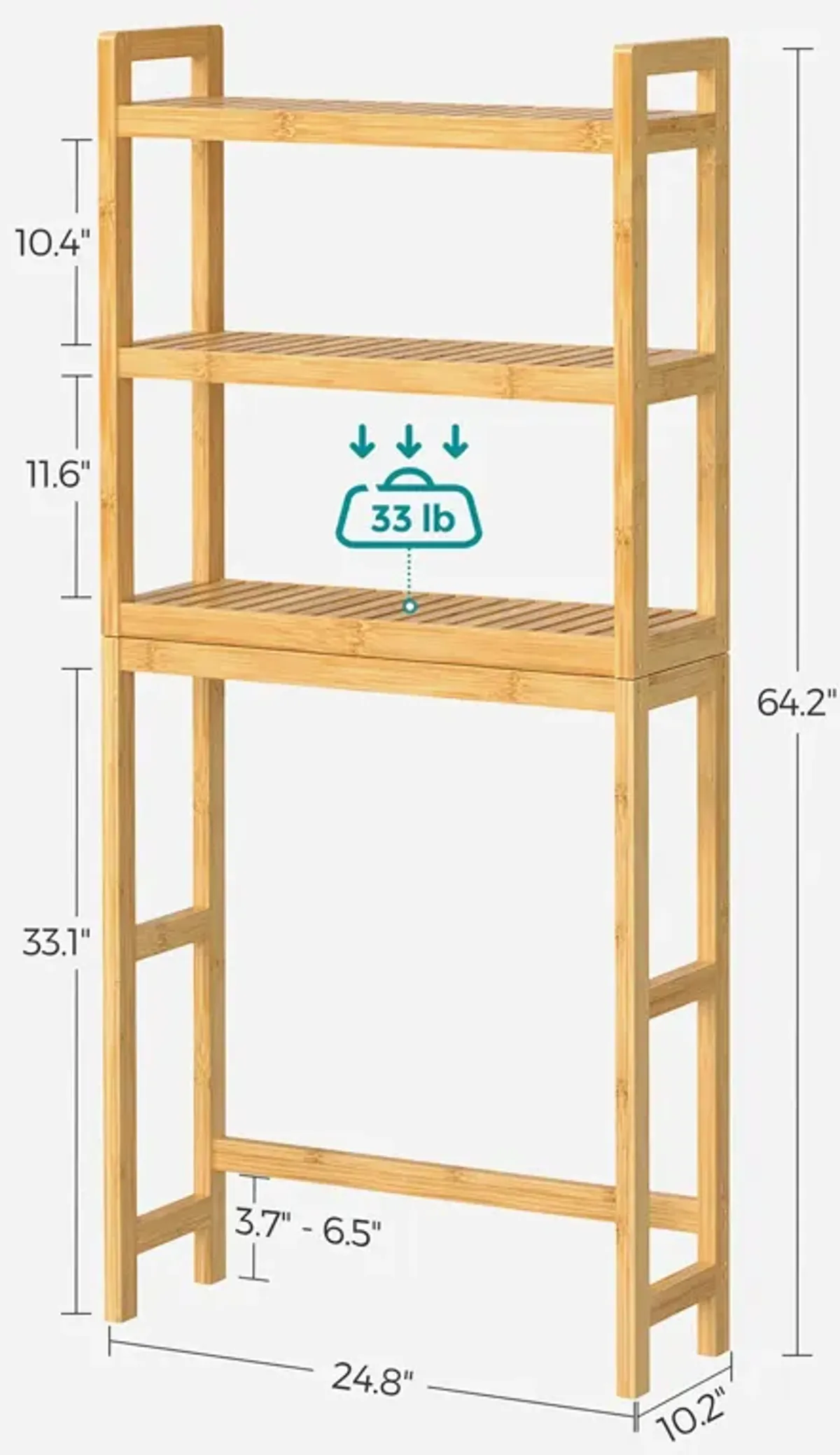 3-Tier Bamboo Bathroom Organizer with Adjustable Shelves – Over-The-Toilet Storage