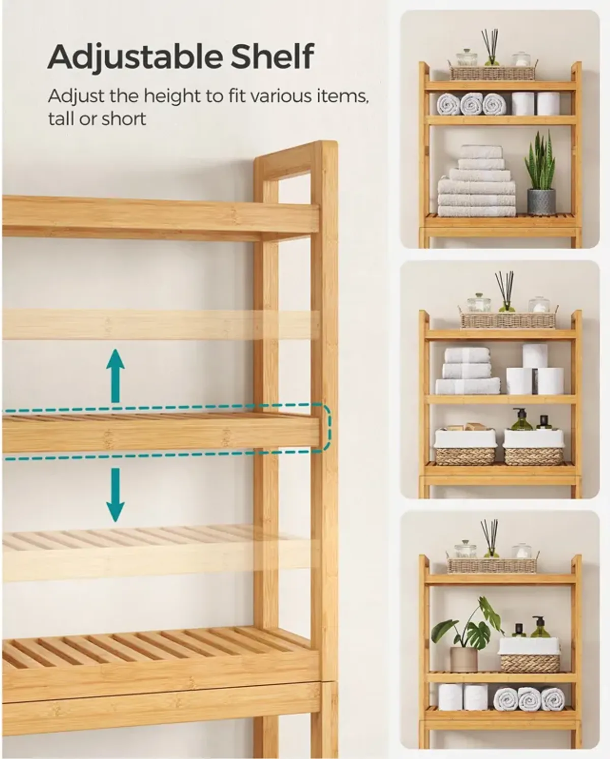 3-Tier Bamboo Bathroom Organizer with Adjustable Shelves – Over-The-Toilet Storage