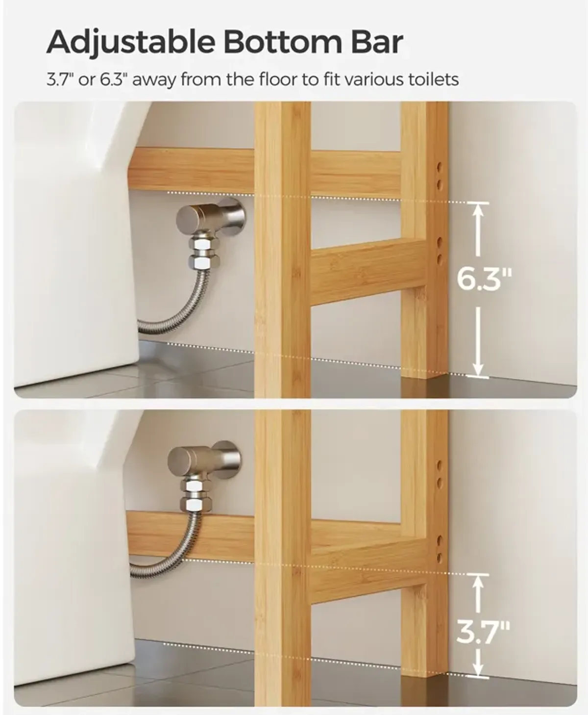 3-Tier Bamboo Bathroom Organizer with Adjustable Shelves – Over-The-Toilet Storage