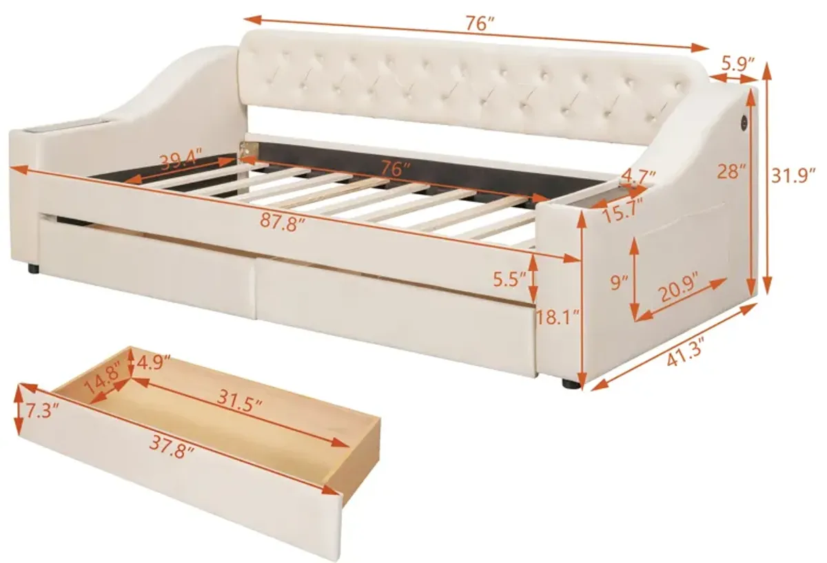 Merax Modern Daybed with Storage Armrests