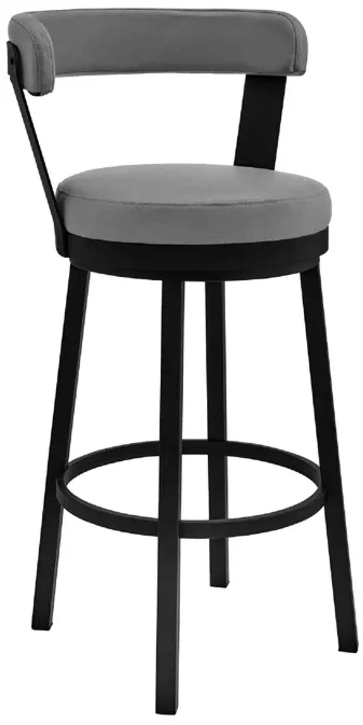 Swivel Counter Barstool with Curved Open Back and Metal Legs, Light Gray-Benzara