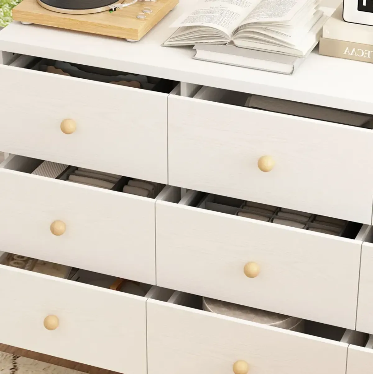 White 9 Drawer Dresser for Bedroom, 47.2“L Wooden Double Dresser, Modern Chest of Drawers Storage Organizer Dresser for Entryway Hallway