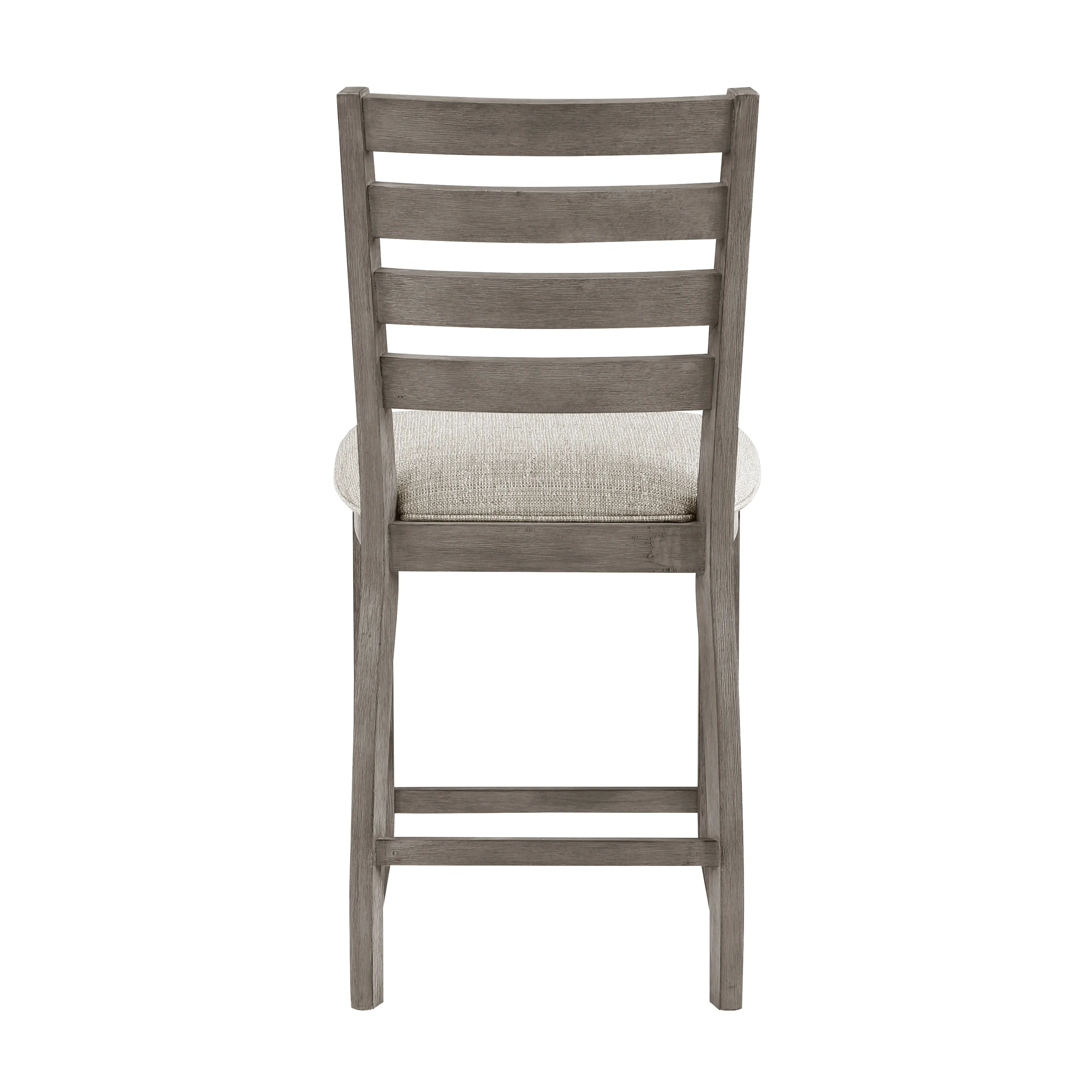 Trea 26 Inch Counter Height Chair, Ladder Back, Polyester, Gray Wood, Set of 2 - Benzara