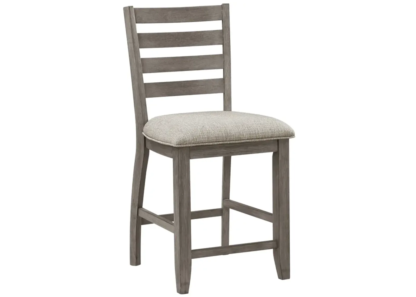 Trea 26 Inch Counter Height Chair, Ladder Back, Polyester, Gray Wood, Set of 2 - Benzara