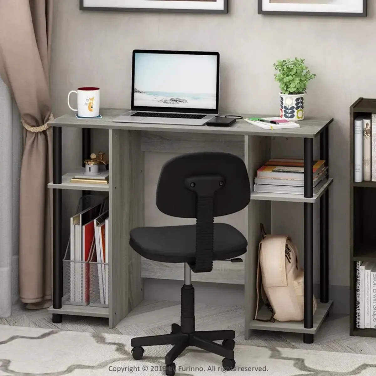 Furinno 15112 JAYA Compact Computer Study Desk, French Oak Grey/Black