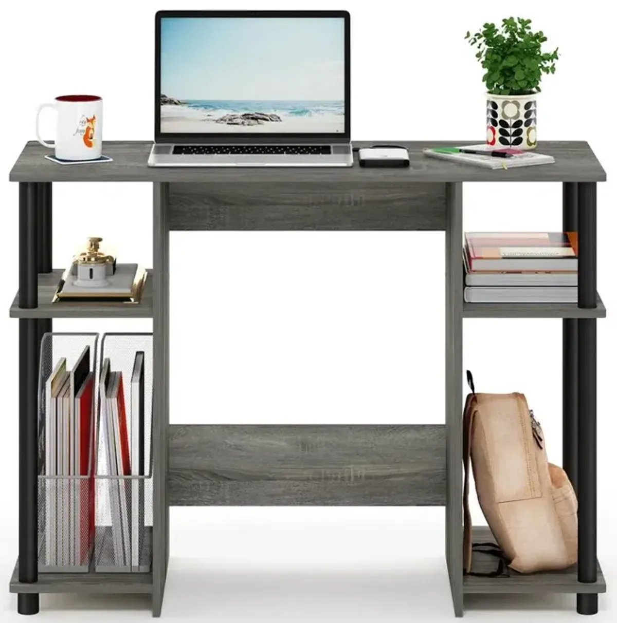 Furinno 15112 JAYA Compact Computer Study Desk, French Oak Grey/Black