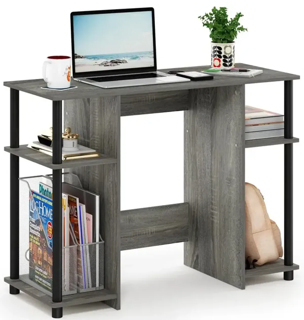 Furinno 15112 JAYA Compact Computer Study Desk, French Oak Grey/Black