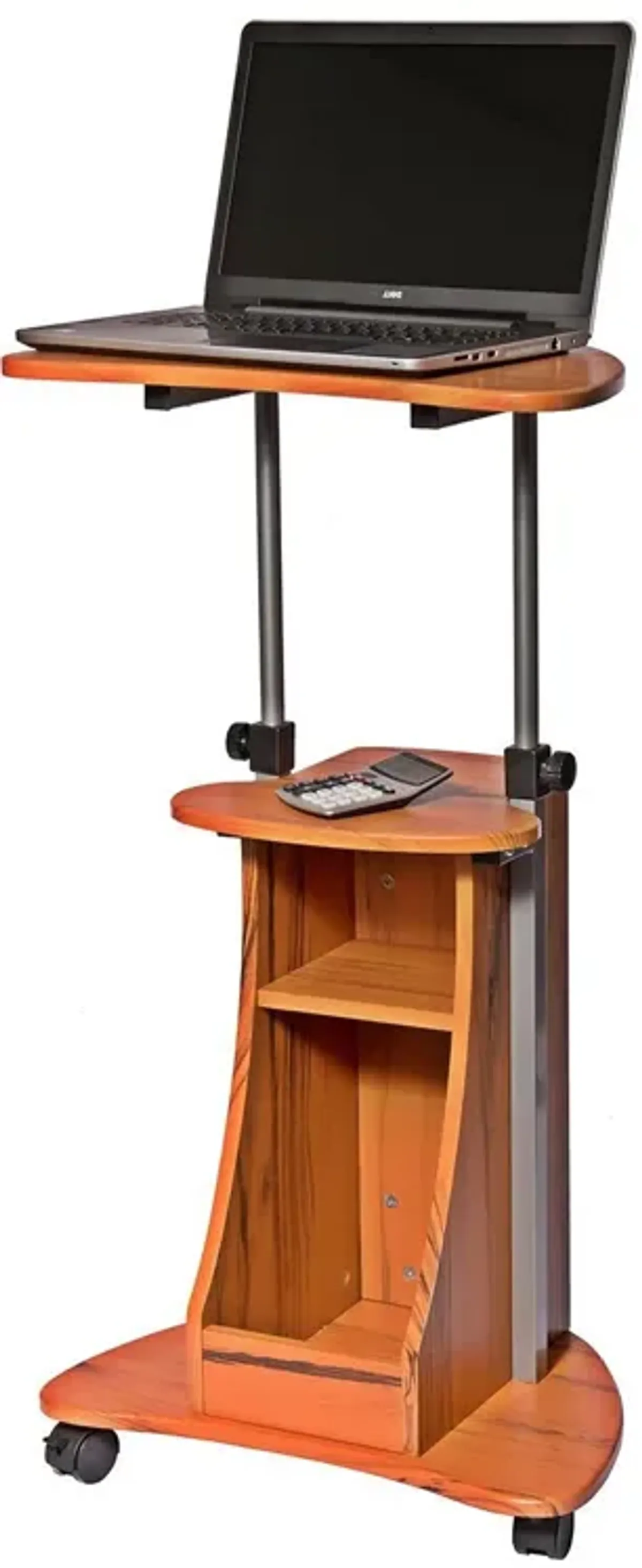 Hivvago Mobile Sit Down Stand Up Desk Adjustable Height Laptop Cart in Wood-grain Finish