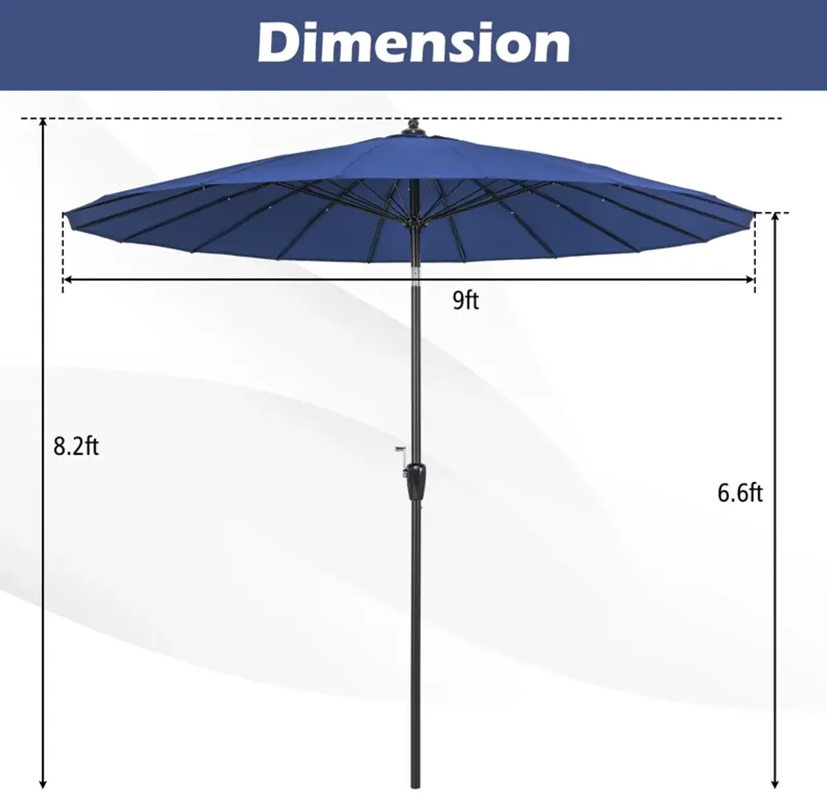 9 Feet Round Patio Umbrella with 18 Fiberglass Ribs