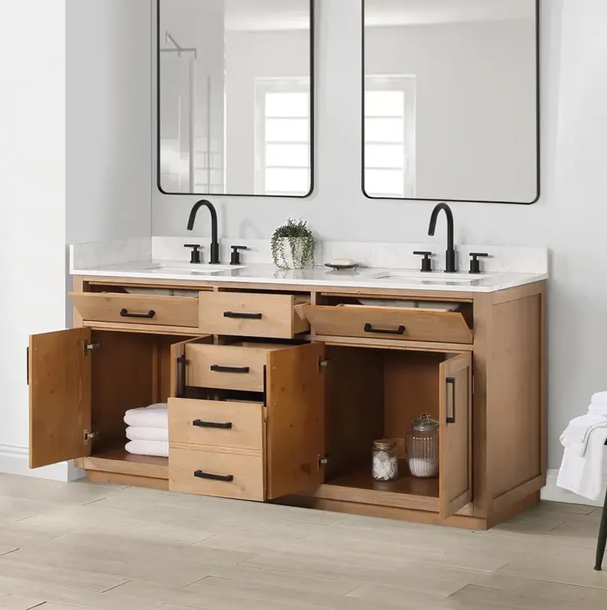 Altair 72 Double Bathroom Vanity in Light Brown without Mirror