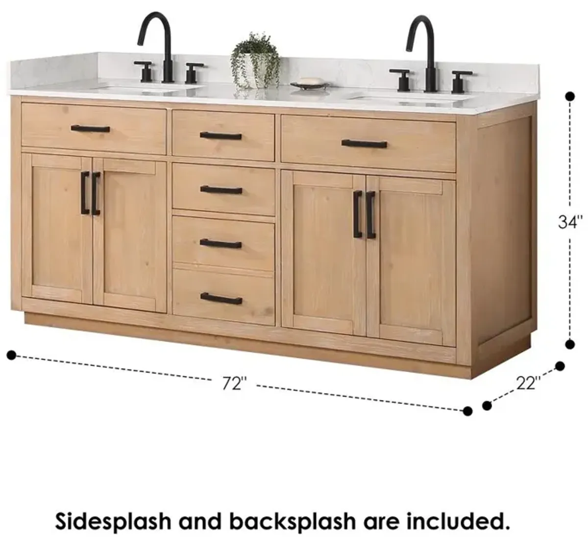 Altair 72 Double Bathroom Vanity in Light Brown without Mirror