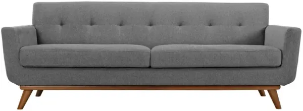 Engage Sofa - Gently Curved, Dual Cushions, Tufted Buttons, Cherry Wood Legs - Perfect for Lounging, Coffee Brunch, and Conversations - Upholstered Fabric - Expectation Gray