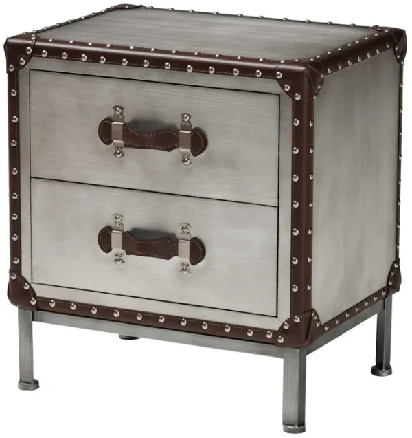 Baxton Studio Jacey Vintage Silver Metal 2 Drawer End Table