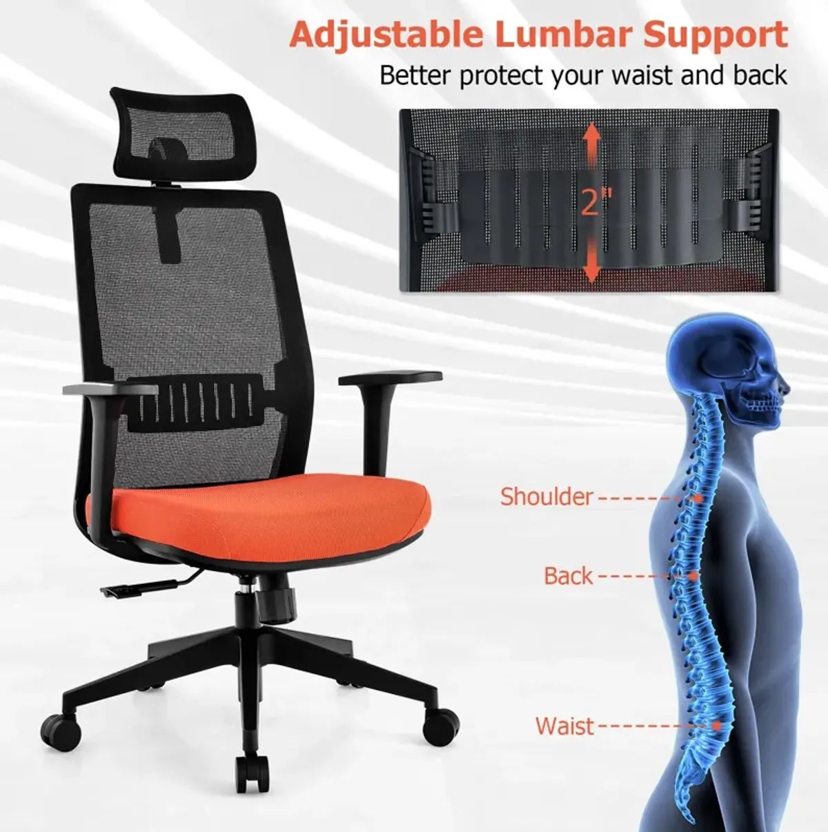 Ergonomic Office Chair with Lumbar Support and Adjustable Headrest