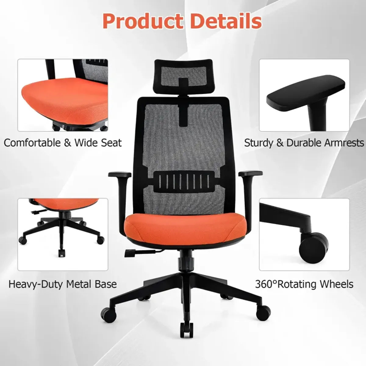 Ergonomic Office Chair with Lumbar Support and Adjustable Headrest