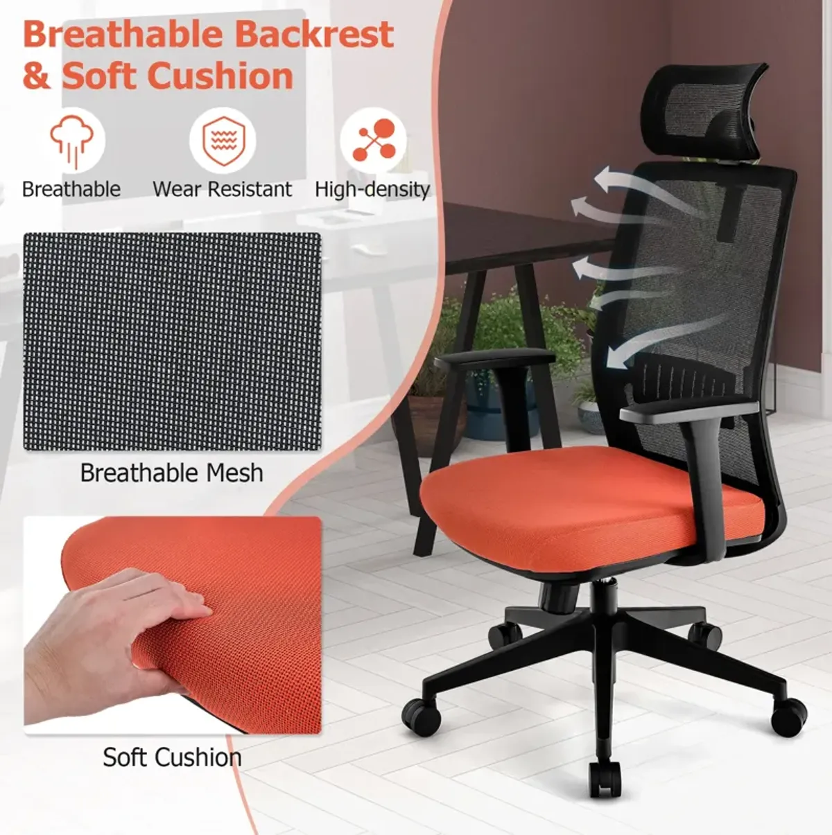 Ergonomic Office Chair with Lumbar Support and Adjustable Headrest