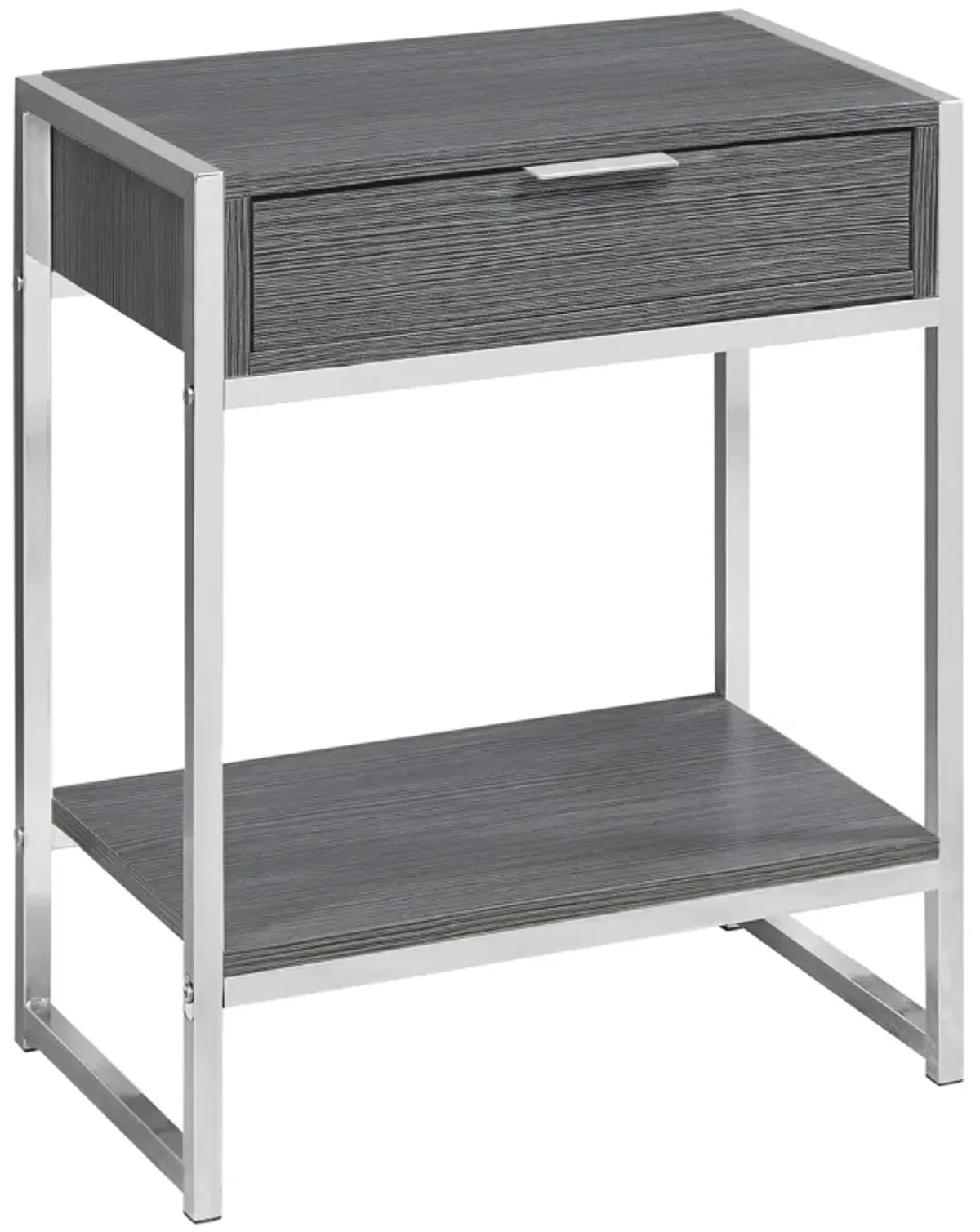 Monarch Specialties I 3484 Accent Table, Side, End, Nightstand, Lamp, Storage Drawer, Living Room, Bedroom, Metal, Laminate, Grey, Chrome, Contemporary, Modern