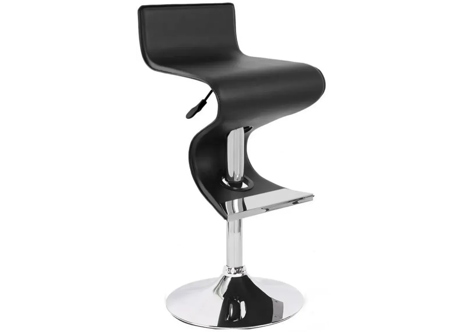 Cruze 22-30 Inch Adjustable Swivel Counter Height Stool, Wave Curves, Black - Benzara