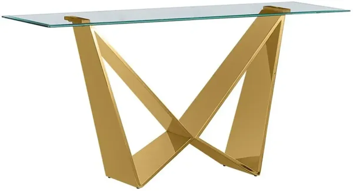 Clear glass Console table with a gold color base