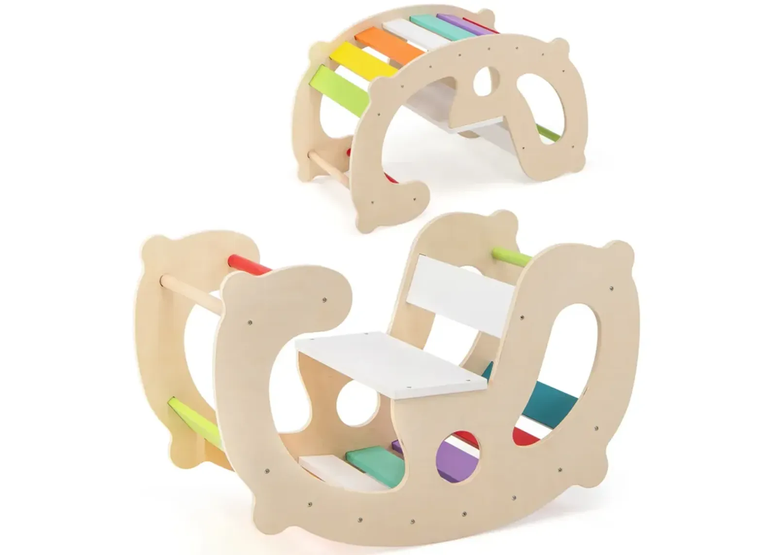 2-in-1 Rocking Horse Arch for Kids Montessori Climbing Toys with Arch Climber-Multicolor