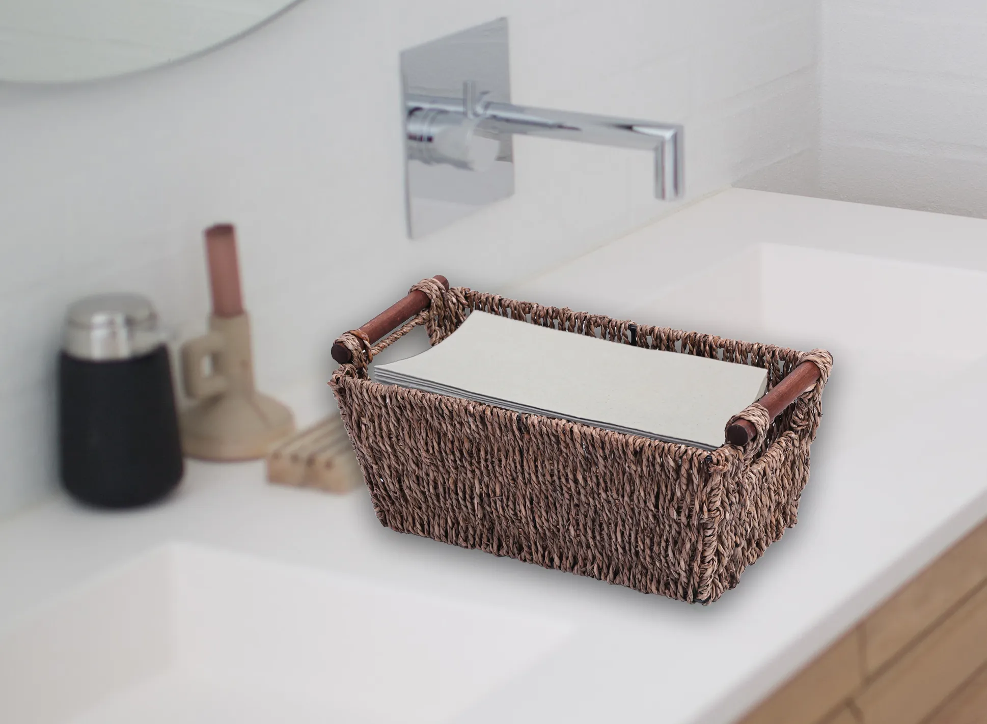 Seagrass Counter-Top Basket Great for Folded Paper Towel