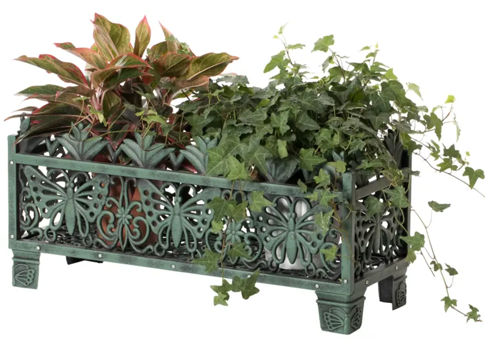 Outdoor Living Butterfly Rectangle Plant Stand, Flower Planting Pot, Antique Green