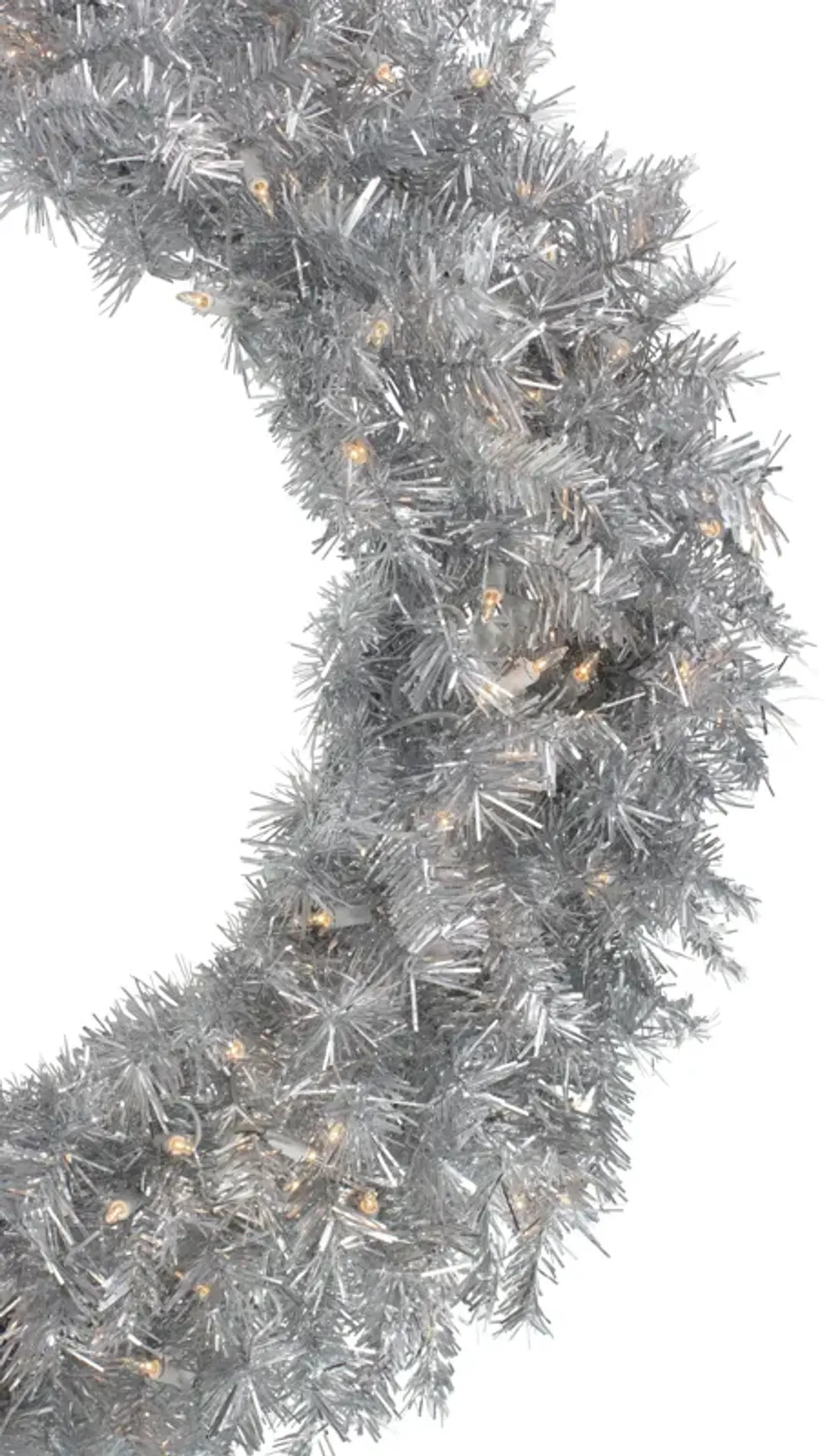 36" Pre-Lit Silver Tinsel Artificial Christmas Wreath  Clear Lights