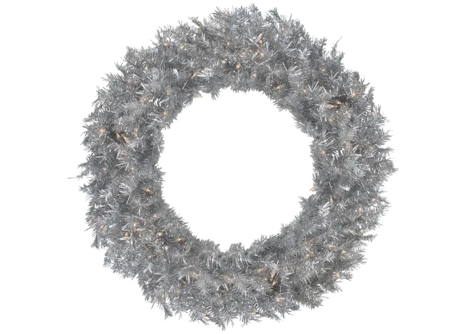 36" Pre-Lit Silver Tinsel Artificial Christmas Wreath  Clear Lights