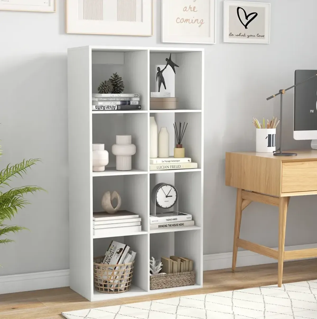 8 Cube Bookshelf with Back Guardrail for Living Room Bedroom