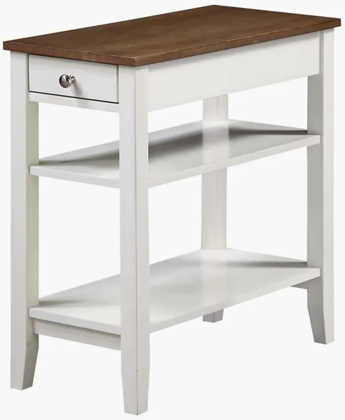 Convenience Concepts American Heritage 1 Drawer Chairside End Table with Shelves, 23.5 x 11.25 x 24, Driftwood Top/White Frame