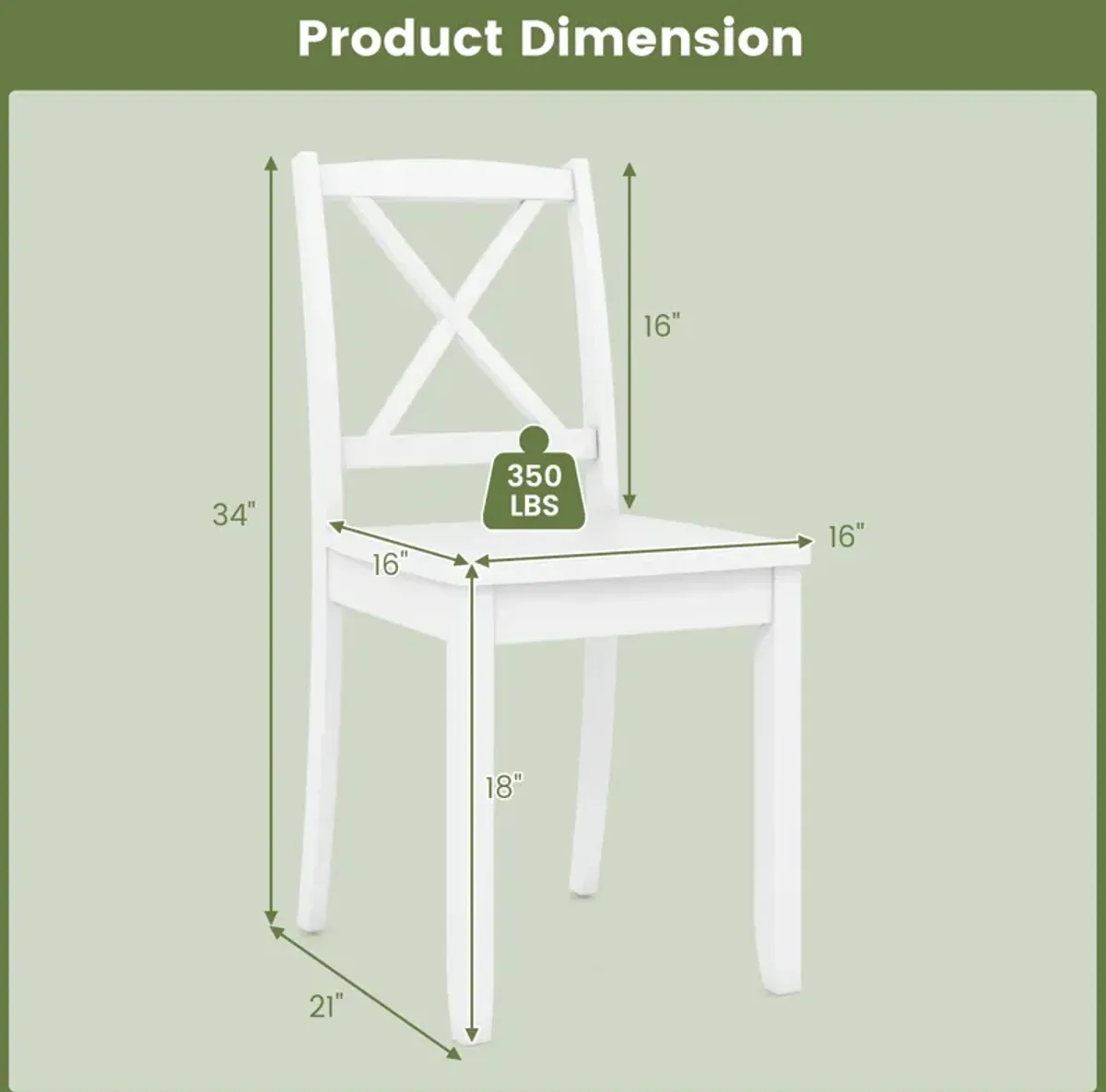 Wood Dining Chair Set of 2 with Rubber Wood Legs and Curved Backrest