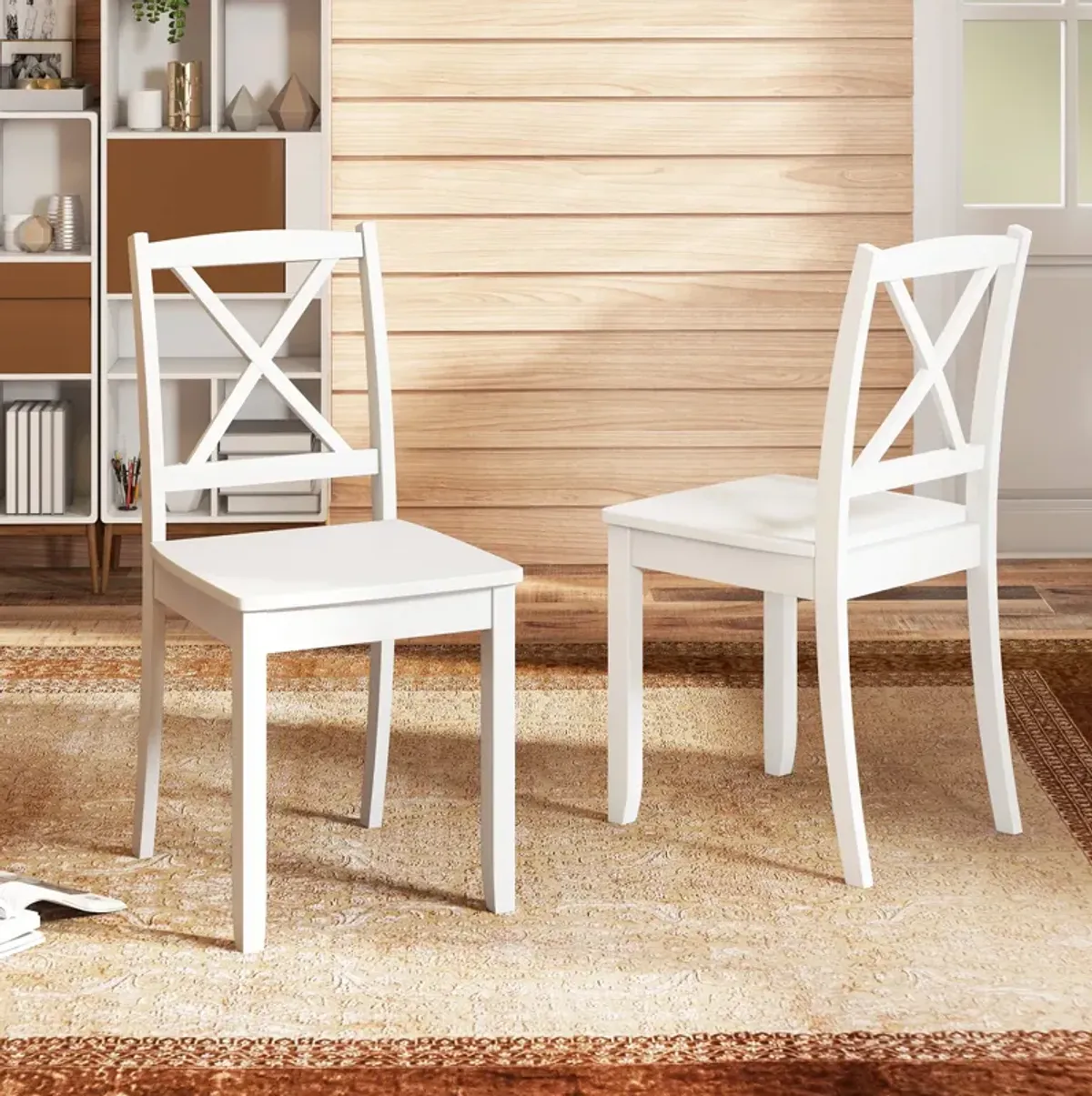 Wood Dining Chair Set of 2 with Rubber Wood Legs and Curved Backrest