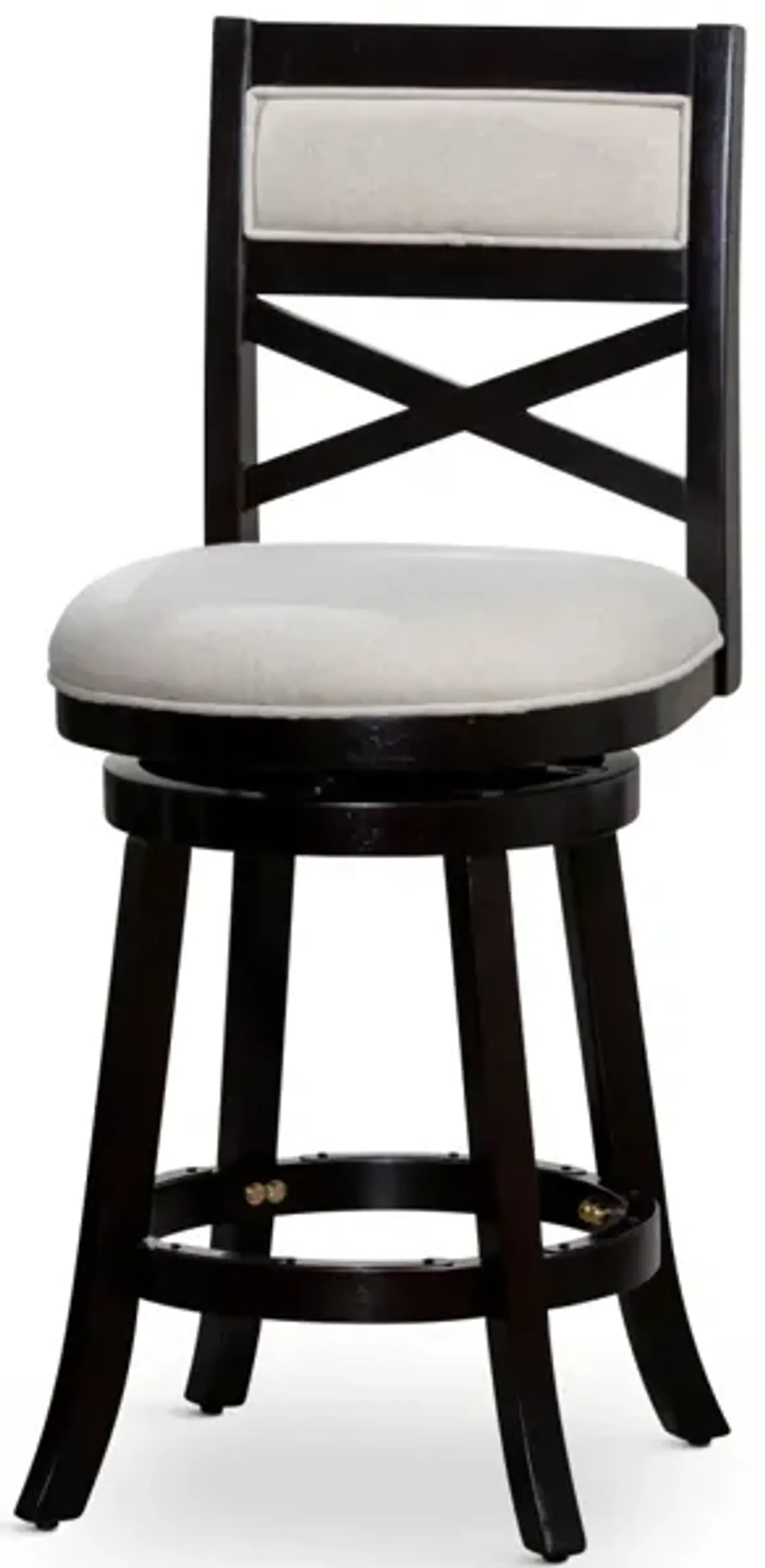 24" Counter Height X-Back Swivel Stool, Espresso Finish, Beige Fabric Seat