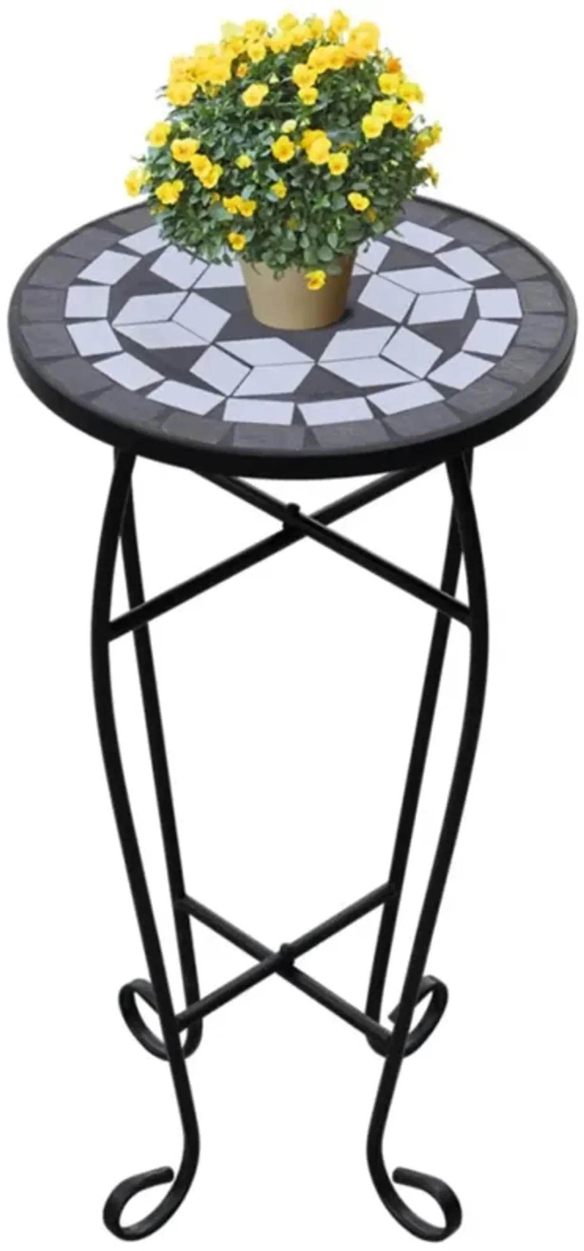 vidaXL Mosaic Side Table Plant Table Black White